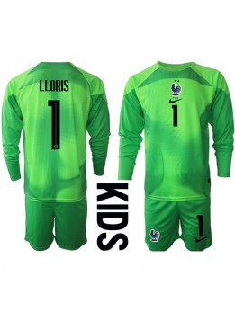 Billige Frankrike Hugo Lloris #1 Keeper Bortedraktsett Barn VM 2022 Langermet (+ Korte bukser)